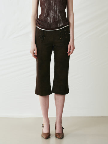 Perforated Lace-Up Cropped Leather Pants