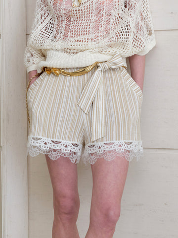 Striped Lace-Panel Shorts