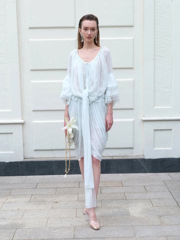 Double-Layer Lace Tie-Front Top