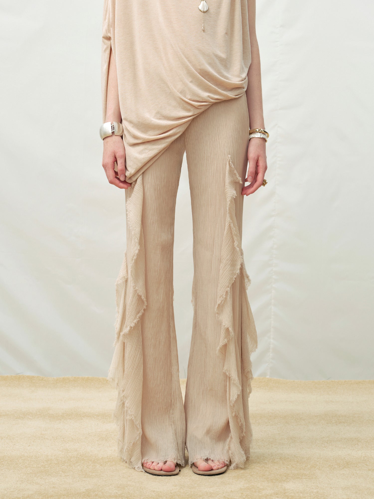 Ruffle Raw-edge Flared Pants