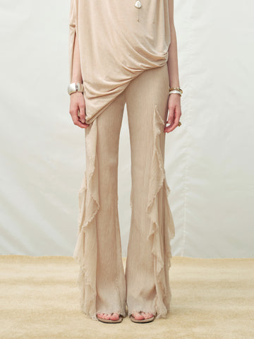 Ruffle Raw-edge Flared Pants
