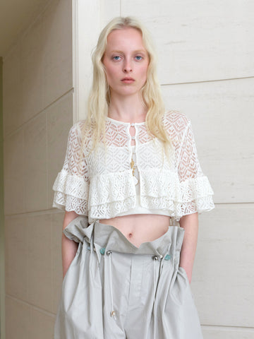 Short Hollow-Out Knit Cape Cardigan