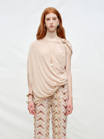 Asymmetrical Gold Bead Knit Cape Top