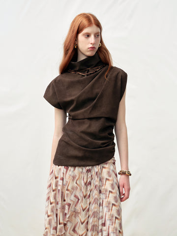 Draped Drawstring Turtleneck Top