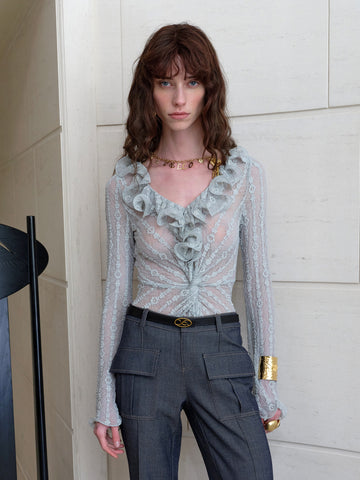 Low-Neck Ruffle Bodysuit