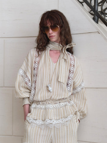 Striped Lace-Panel Shirt
