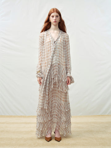 Tie-Waist Ruffle Long Dress