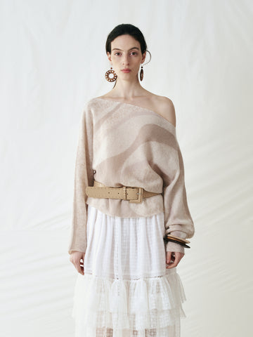 Original Ripple Asymmetrical Shoulder Batwing Sleeve Top