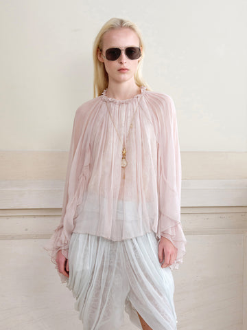 Pink Lace Ruffle Viscose Top