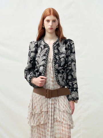 Jacquard Tassel Wide Shoulder Jacket