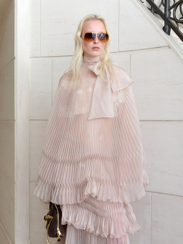 Sheer Yarn Fixed Pleat Bow Tie Top