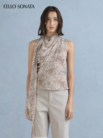 Sleeveless Top with Asymmetric Ruched Ribbon