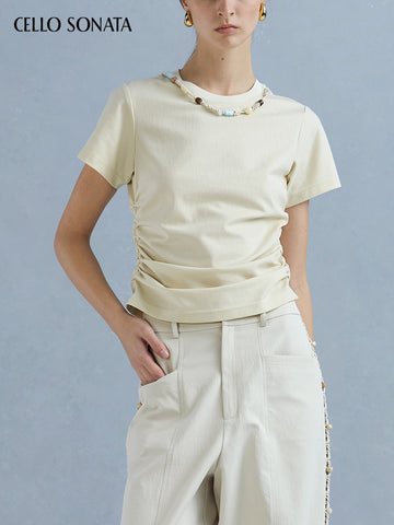 Hand-woven beaded necklace T-shirt
