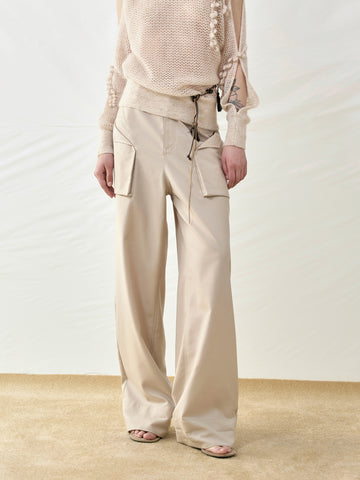 Silk-Linen Striped Patchwork Casual Straight Pants
