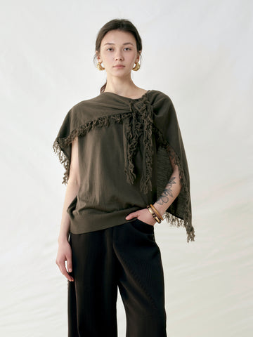 100% Wool Tassel Tie Cape Top