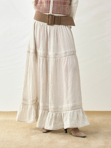 Heavy-Duty Special Embroidery Linen Striped Skirt