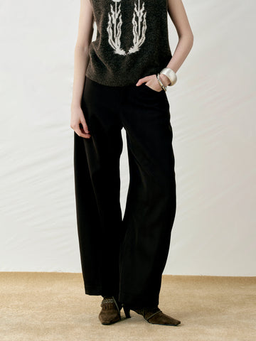 Color-Blocked Special Embroidery Straight Banana Pants