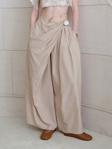 Orange Pink Irregular Silhouette Long Trousers with Ceramic Buttons