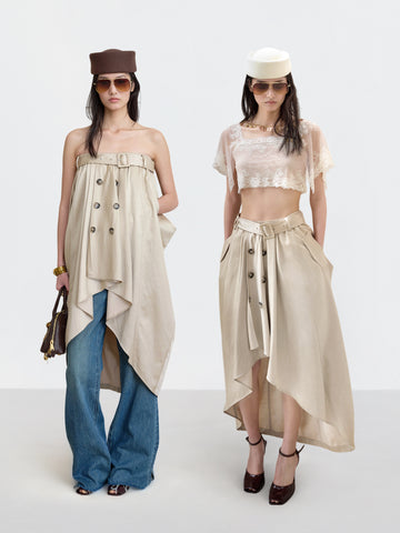 Cocoon Trench Coat Midi Skirt