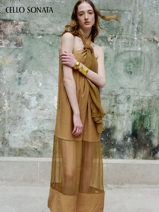 Halter neck twisted panelled dress