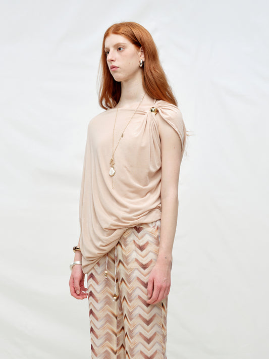 Asymmetrical Gold Bead Knit Cape Top