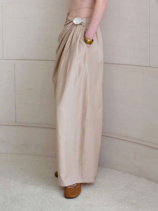 Orange Pink Irregular Silhouette Long Trousers with Ceramic Buttons