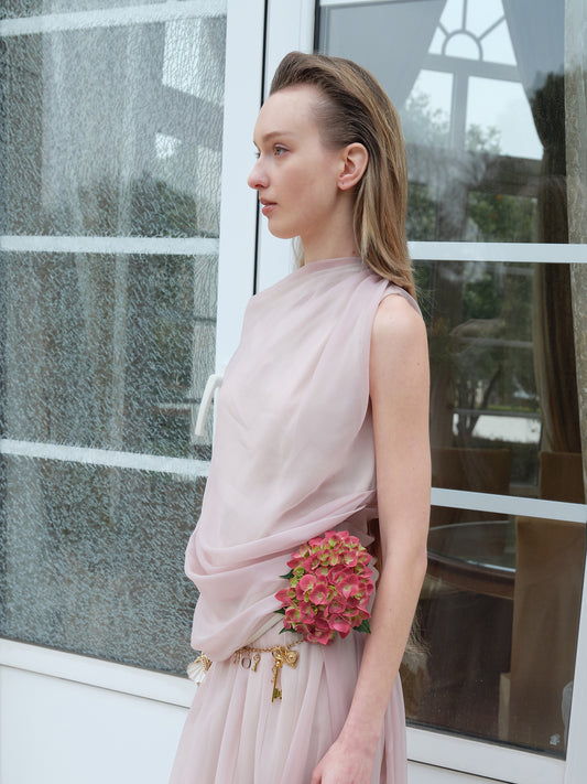 Draped Neck Pleated Top