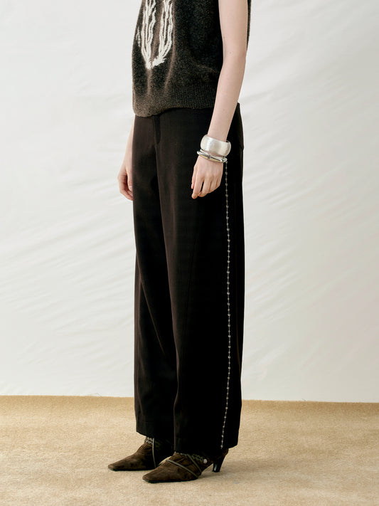 Color-Blocked Special Embroidery Straight Banana Pants