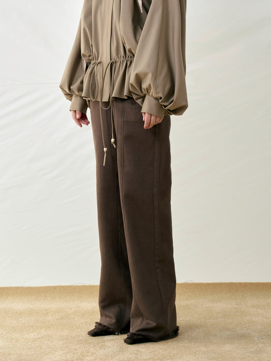 Small Flap Pocket Double Waistband Slight Flared Pants