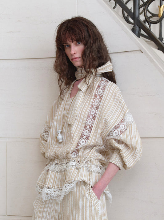 Striped Lace-Panel Shirt
