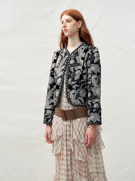 Jacquard Tassel Wide Shoulder Jacket