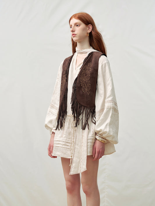 Vintage Suede Embroidered Tassel Vest