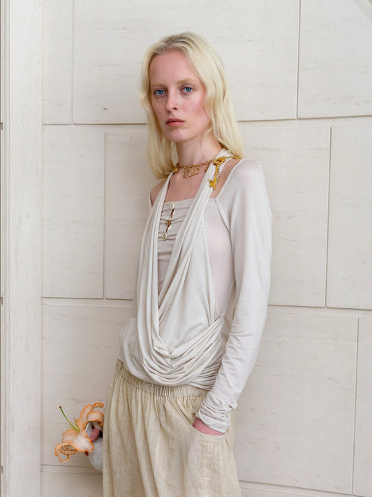 Ruched Halter Long Sleeve Top