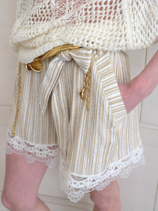 Striped Lace-Panel Shorts