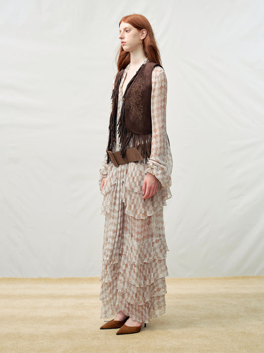 Tie-Waist Ruffle Long Dress