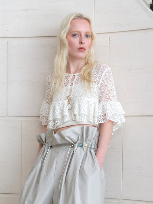 Short Hollow-Out Knit Cape Cardigan