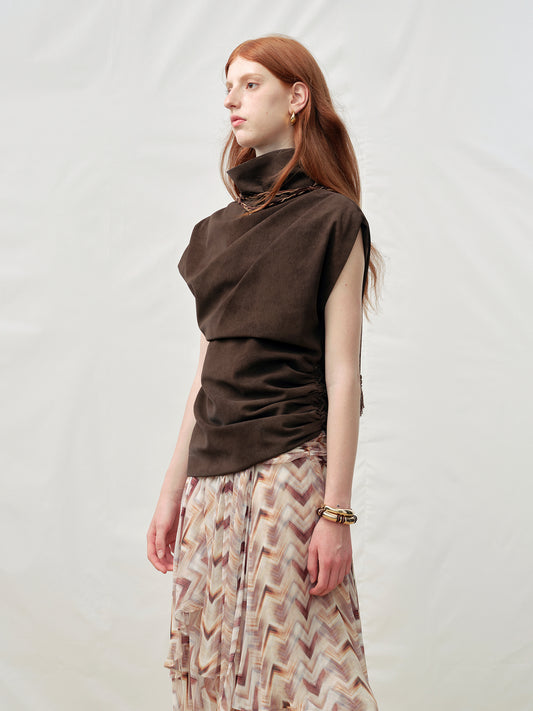 Draped Drawstring Turtleneck Top