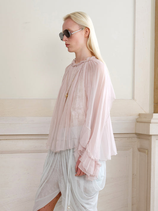 Pink Lace Ruffle Viscose Top