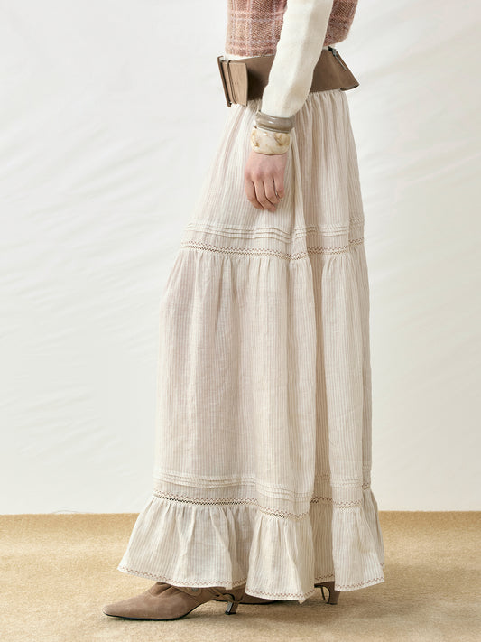 Heavy-Duty Special Embroidery Linen Striped Skirt