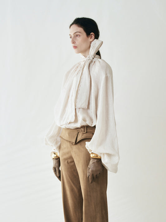 Heavy-Duty Special Embroidery Linen Striped Top