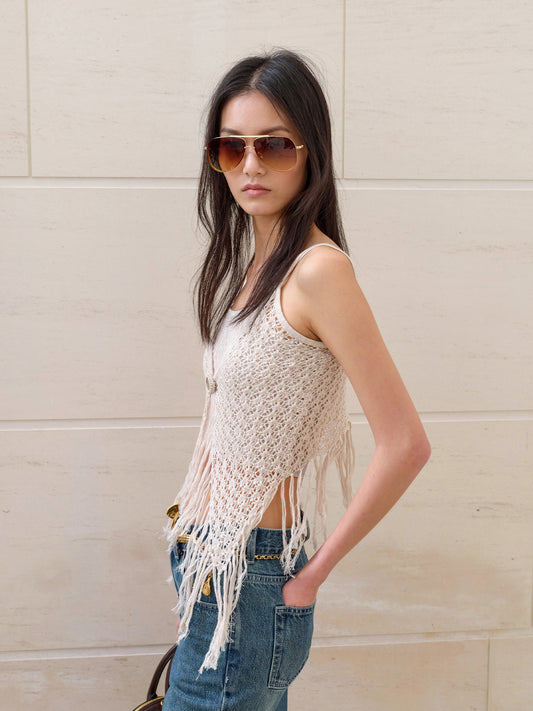 Hollow Grid Knit Camisole Top