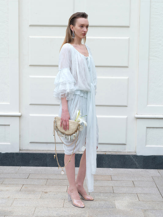 Double-Layer Lace Tie-Front Top