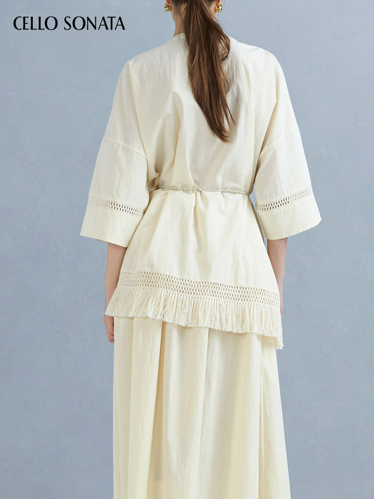 Lace Trim Loose Mid-Length Shirt