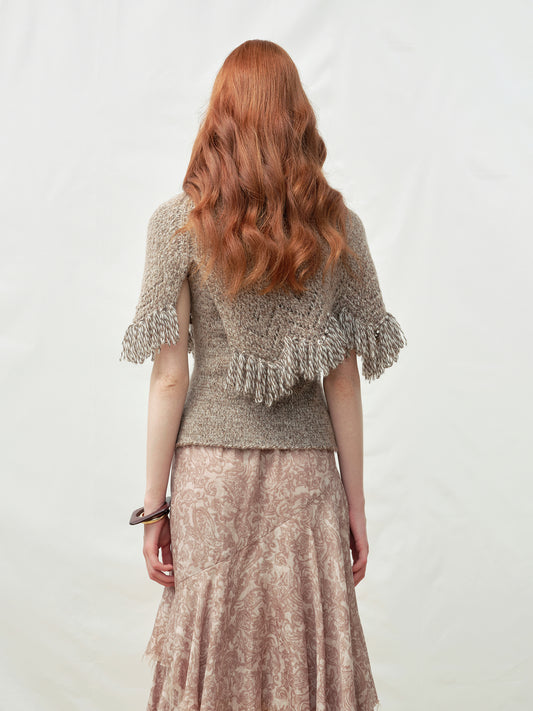 Mixed Yarn Tassel Shawl Two-Piece Sweater