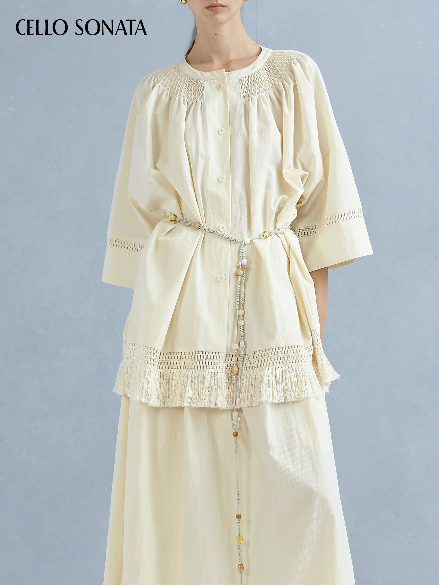 Lace Trim Loose Mid-Length Shirt