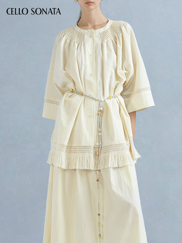Lace Trim Loose Mid-Length Shirt