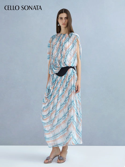 Contrast Panel Rayon Draped Skirt