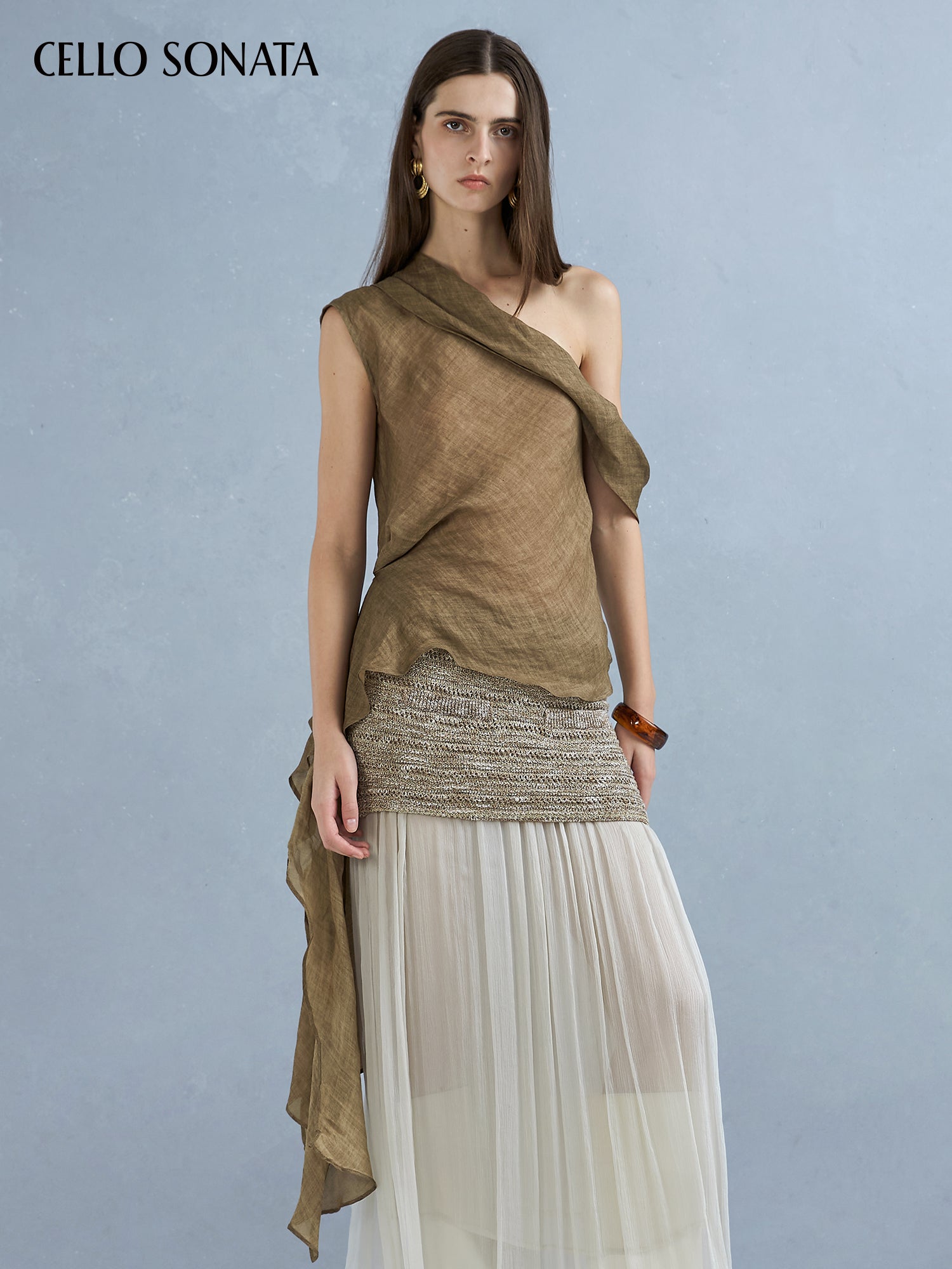 Ramie Asymmetric Ribbon Top