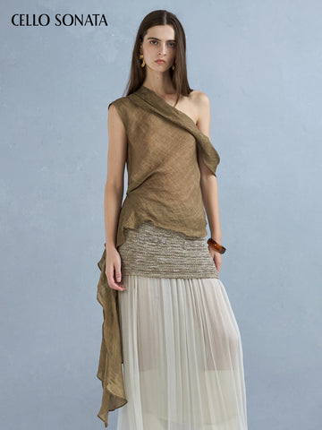 Ramie Asymmetric Ribbon Top