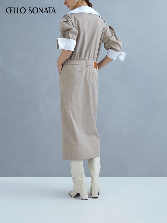 Patchwork Striped Dress with Large Lapels